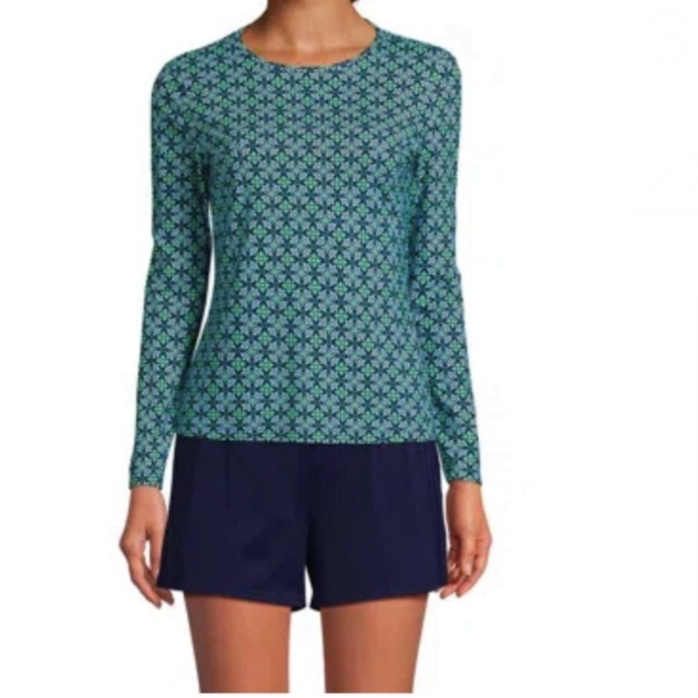 LANDSEND Women's Plus SunShade UPF 50 Long Sleeve Relaxed Rash Guard Swim Tee